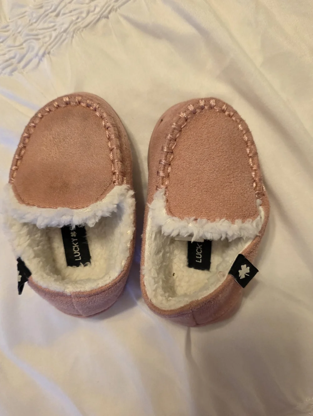 Lucky Brand Pink Suede Baby Moccasin Slippers Size 3/4